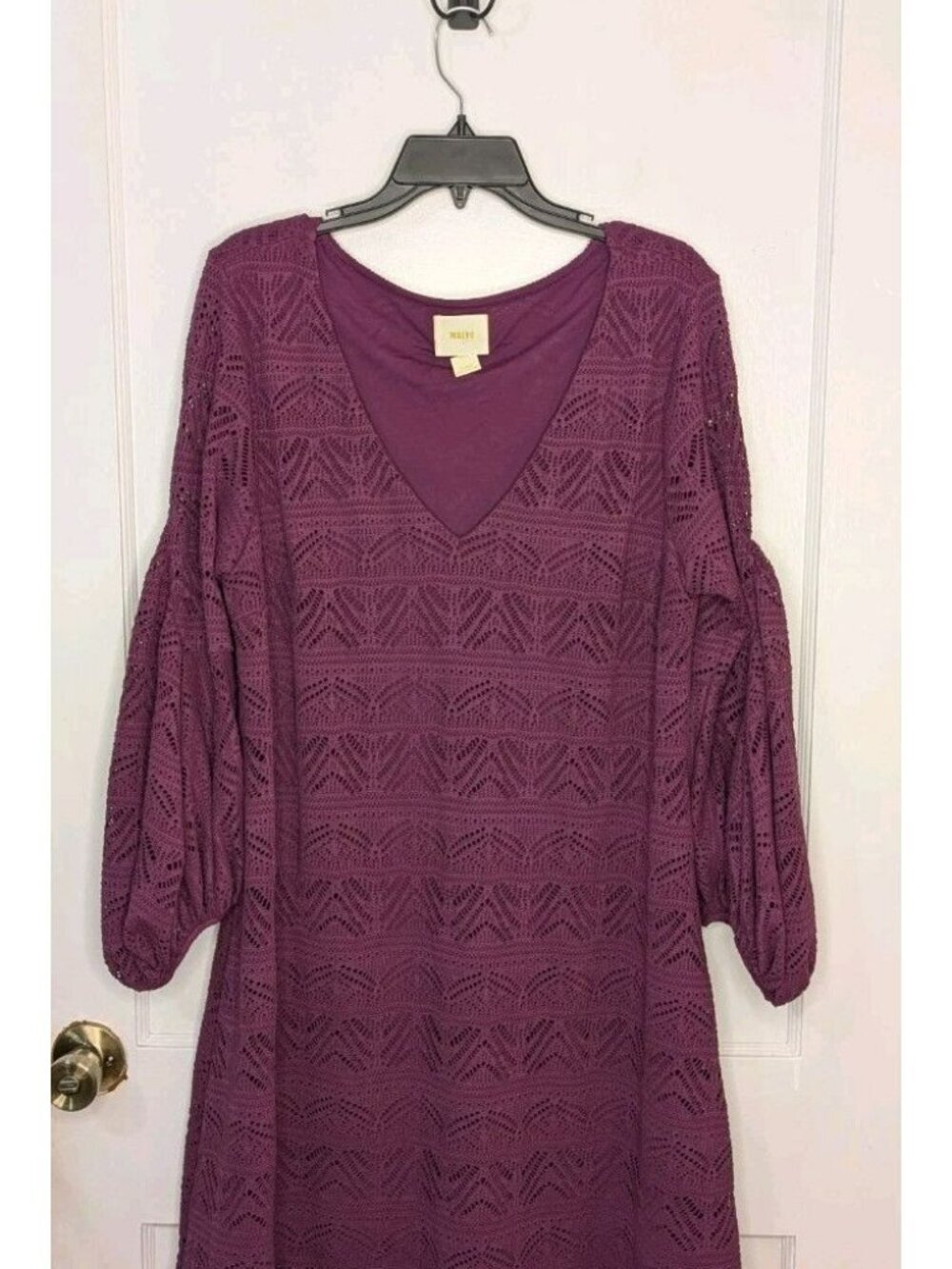ANTHROPOLOGIE MAEVE Size Large Laila Lace Lined Dress Balloon Sleeve Purple